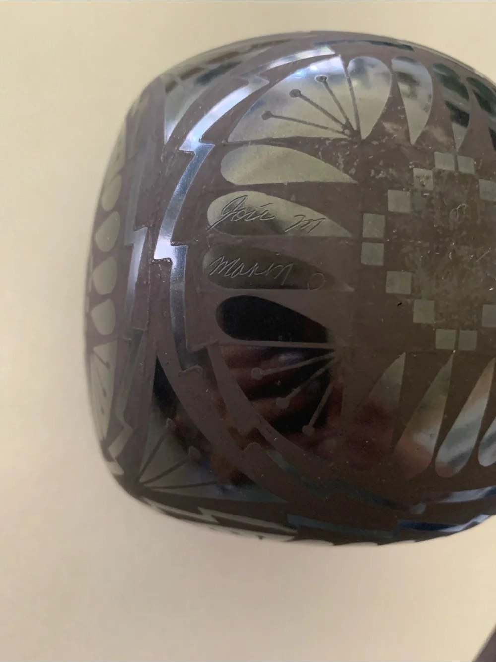 MATA ORTIZ Signed Blackware 5” X 4.50 Vase/Seed Pot. Handmade Mexican Pottery